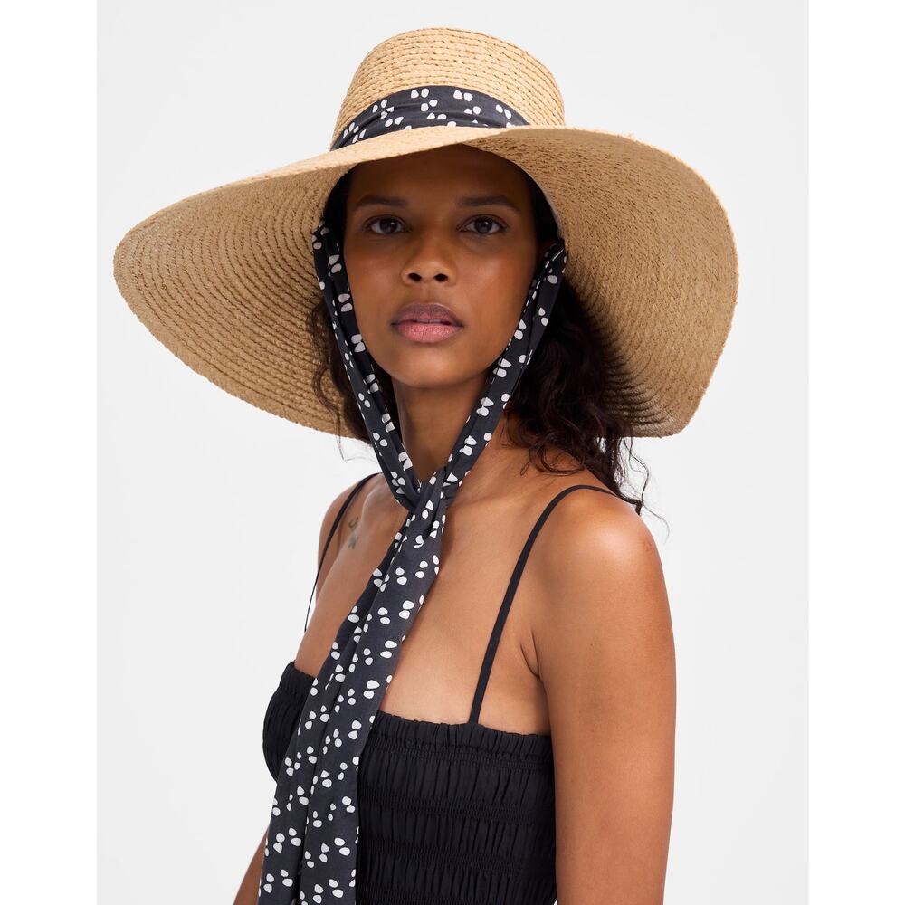 NWT Madewell Scarf Raffia Straw Beach Hat M/L